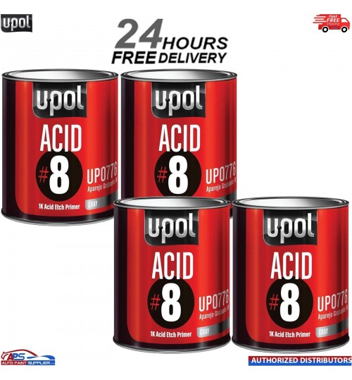 4x U-pol ACID 8 1K Etch Primer 1L Galvanised Aluminium Steel Metal Fast Drying